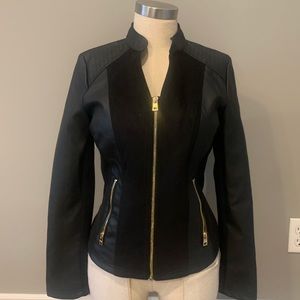 Andrew Marc Faux fitted Black Leather and Suede Jacket.  Size small